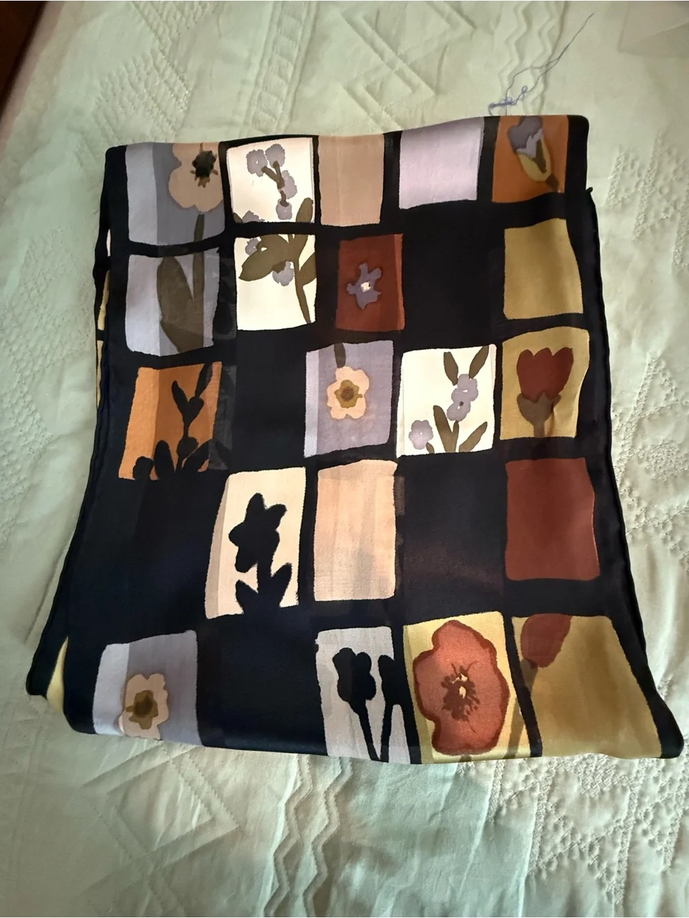 Black Floral Patchwork Silk Scarf